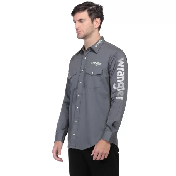 Camisa Wrangler Original Caballero Gris Logo Manga Casual