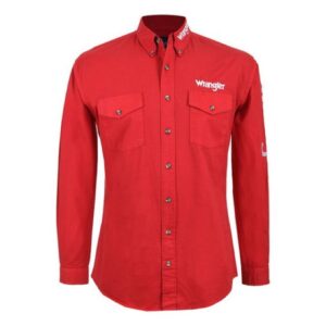 112347666 Camisa Wrangler Original Caballero Roja Logo Manga Larga