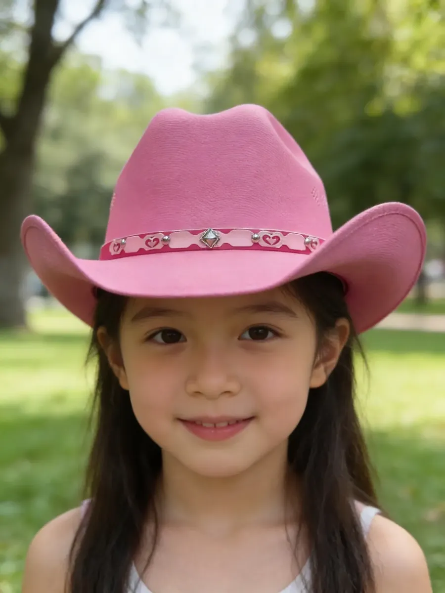 Sombrero vaquero de lona para niñas y bebés rosa fiusha