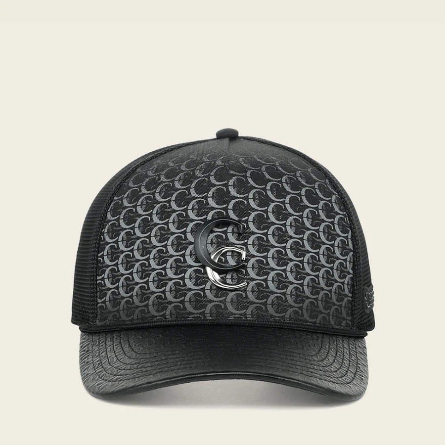 Gorra Cuadra snapback en piel genuina texturizada para caballero Legado Trucker negra